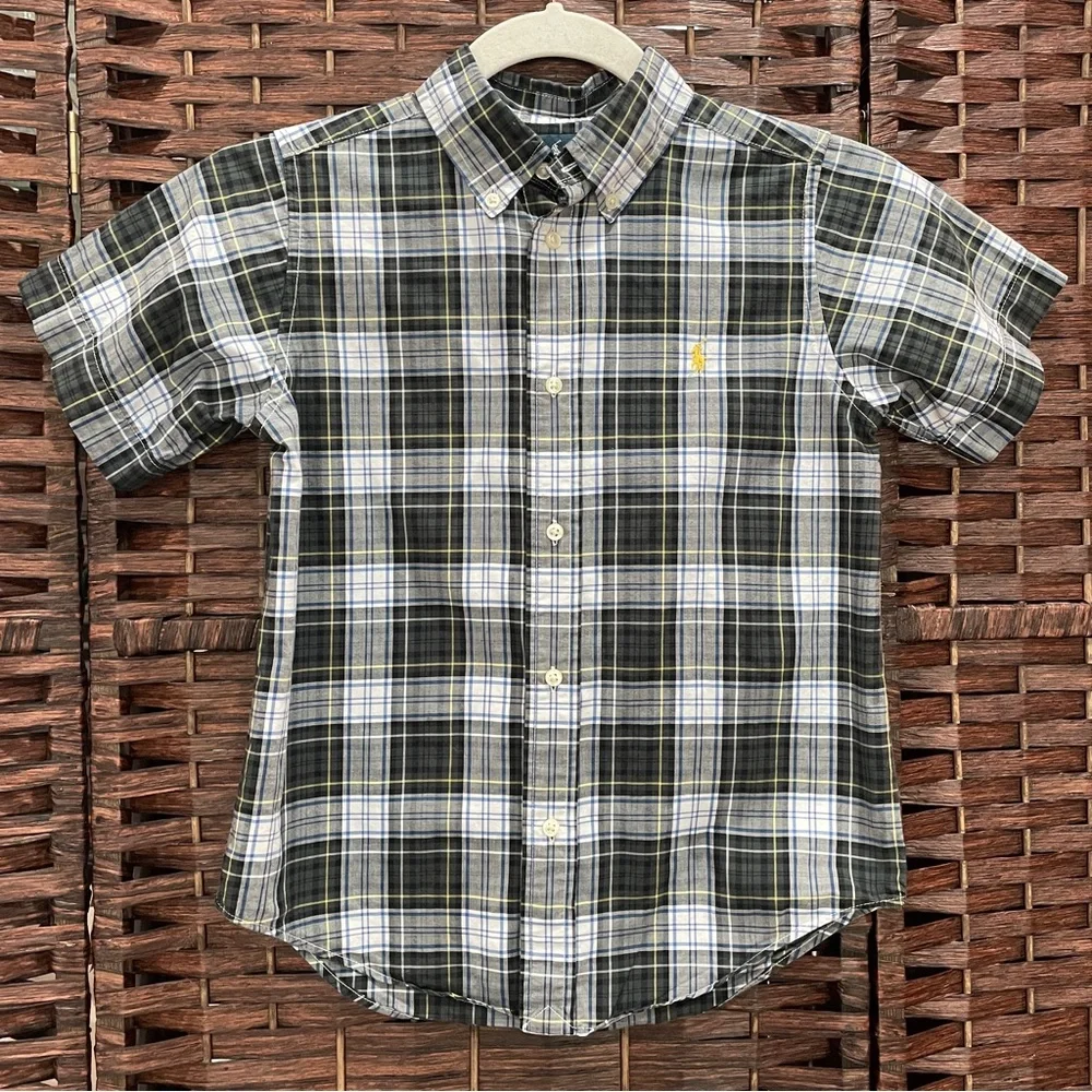 Ralph Lauren Plaid Short-Sleeve Button-Down Shirt, Boys Size 6.